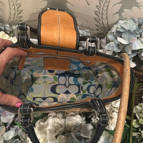 Authentic coach, black leather and tan wicker handbag, satchel. Large size - Picture 9 of 13